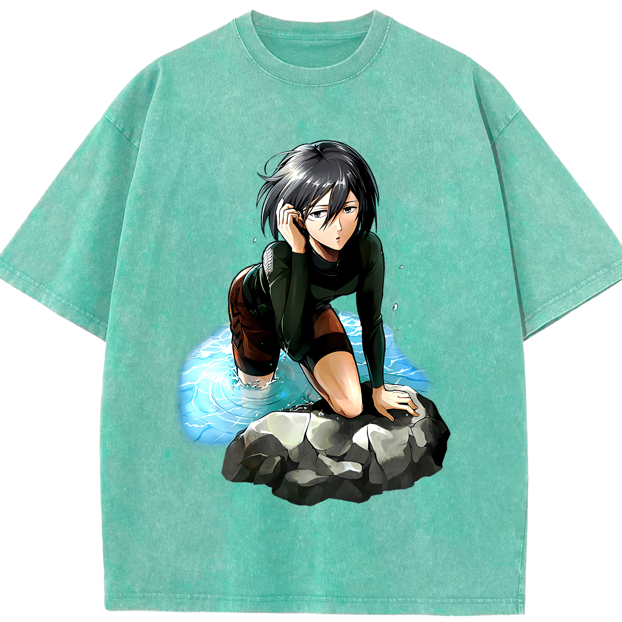 （画像用） 進撃の巨人 ミカサ·アッカーマン Attack on Titan Mikasa Ackerman 綿100% ヴィンテージ風 半袖Tシャツ（フロントプリント）